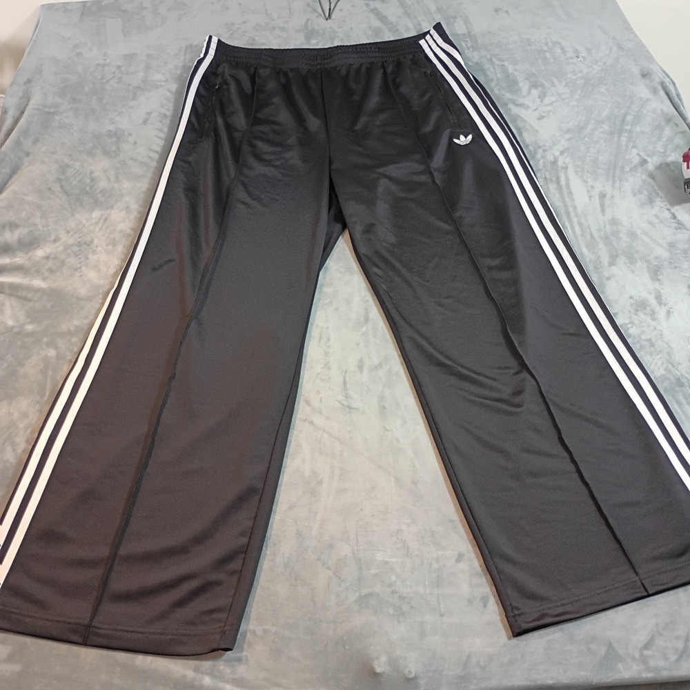 Adidas Originals Wide Leg Track Pants Black White 3-Stripe Trefoil 2XL